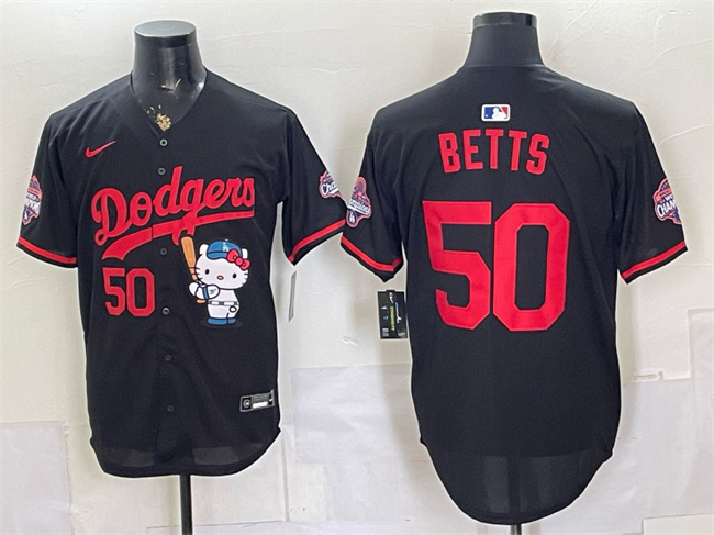 Men's Black Los Angeles Dodgers #50 Mookie Betts Hello Kitty Night 2025 World Series